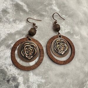 Vintage Wooden Rose Earrings